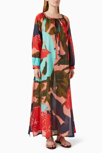 فستان باروس مزين بنقشة قطن فوال