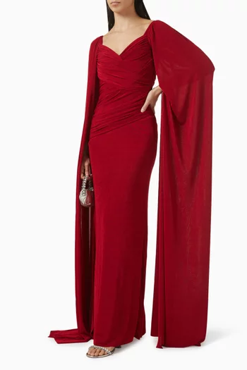 فستان سهرة بأكمام كاب وكشكش