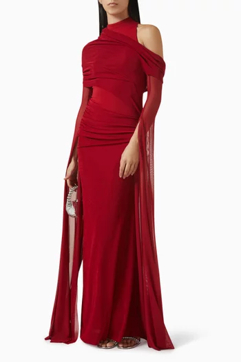 فستان سهرة بأكمام كاب وكشكش