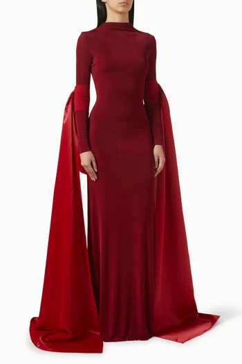 فستان بياقة عالية وشال