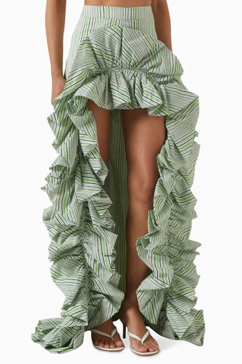 تنورة كاندي طويلة بنقشة مخططة وتصميم منفوخ