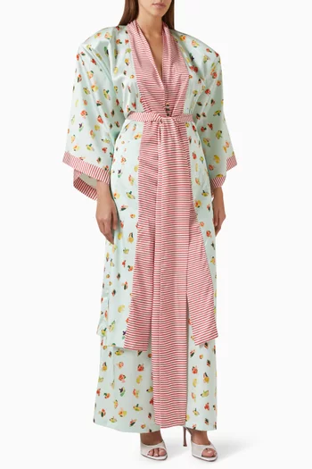 Mushroom-print Kimono in Satin