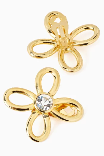 أقراط بمشبك بتصميم زهور مرصعة بالكريستال فينتج من التسعينيات معدن مطلي بلون ذهبي‏