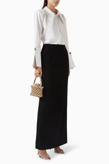 قميص بياقة عريضة ومفرودة قطن