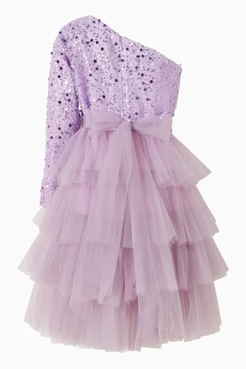 One-shoulder Embellished Ruffle Dress