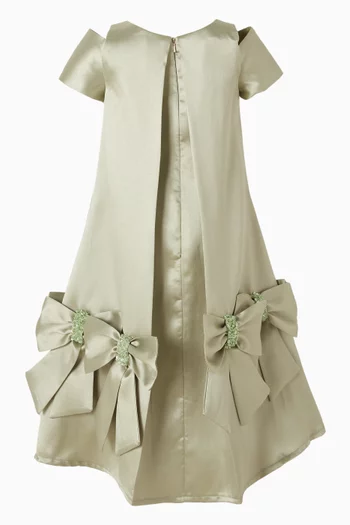 Bow Appliqué Midi Dress in Satin