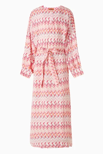 فستان طويل بنقشة خطوط متعرجة 