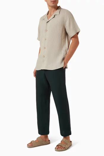 بنطال بحزام خصر مطاطي كتان