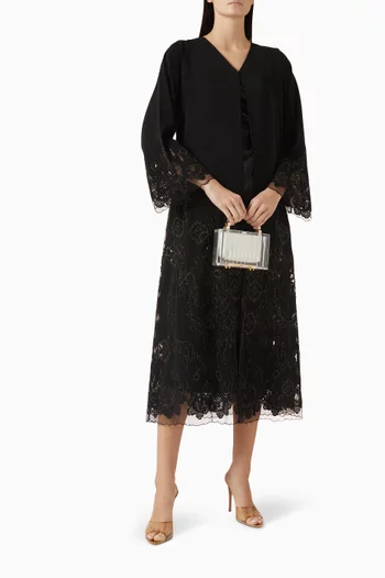 Embellished Lace-trim Abaya