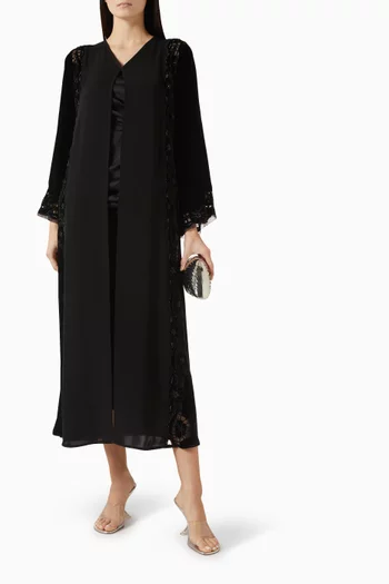 Embellished Lace-trim Abaya