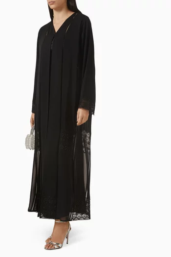 Embellished Lace-trim Abaya