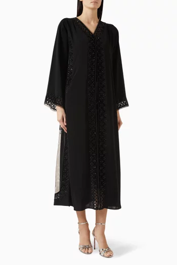 Embellished Lace-trim Abaya