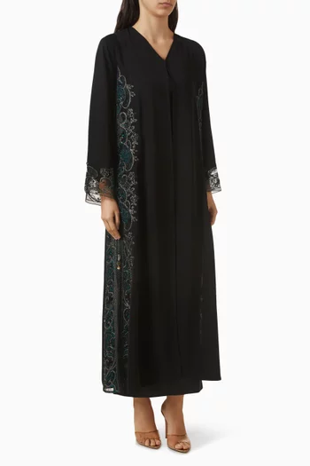 Embellished Lace-trim Abaya