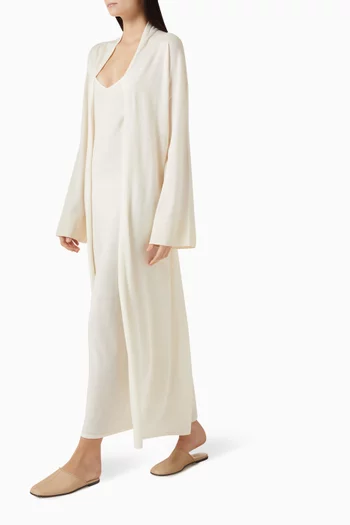 كارديغان طويل بحزام صوف مارينو وحرير