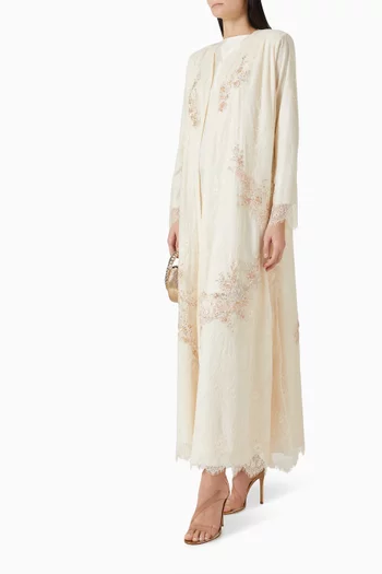 3-piece Lace-trim Abaya Set