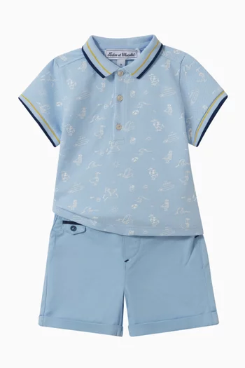 Seaside-print Polo Shirt in Cotton-pique