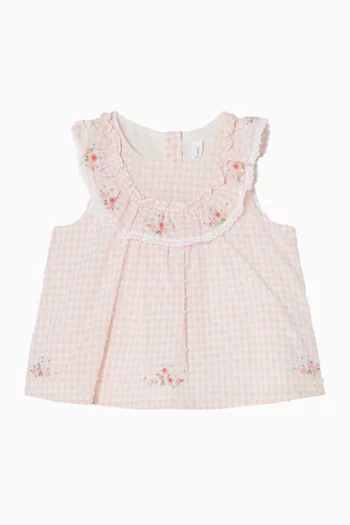 فستان وسروال تحتي بنقشة مربعات غينغهام بلونين