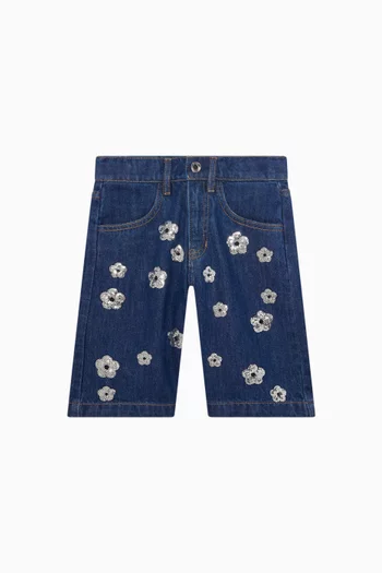 Sequin Daisy Shorts in Denim