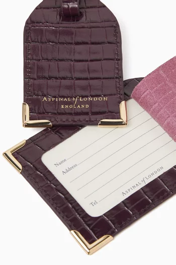 طقم شارة أمتعة جلد بنقشة جلد التمساح، قطعتان