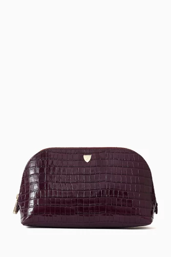 London Makeup Bag in Croc-embossed Leather