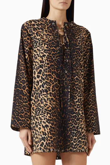 Nyra Leopard-print Mini Dress in Cotton