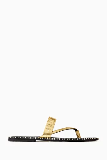 صندل بمقدمة مستديرة جلد لامع بنقشة جلد التمساح