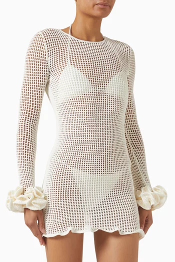 فستان بيوني قصير كروشيه