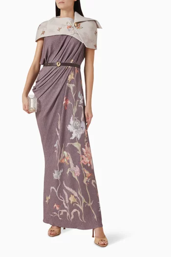 Cape Detail Printed Dress