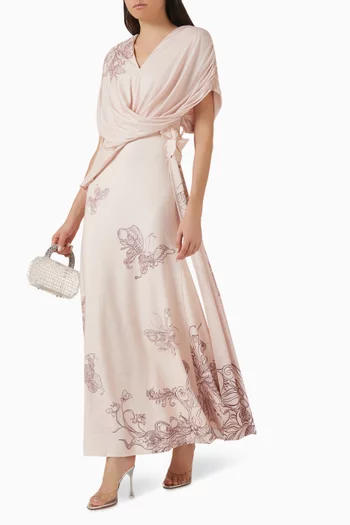 فستان بتصميم ملفوف ودرابيه