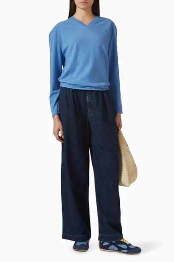 Pleated Wide-leg Pants in Denim