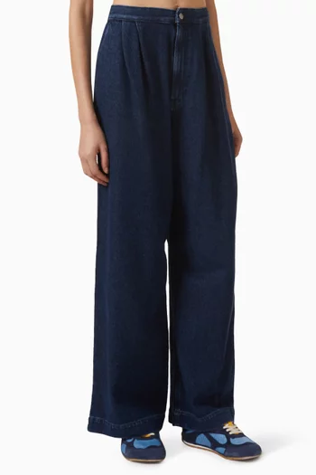 Pleated Wide-leg Pants in Denim
