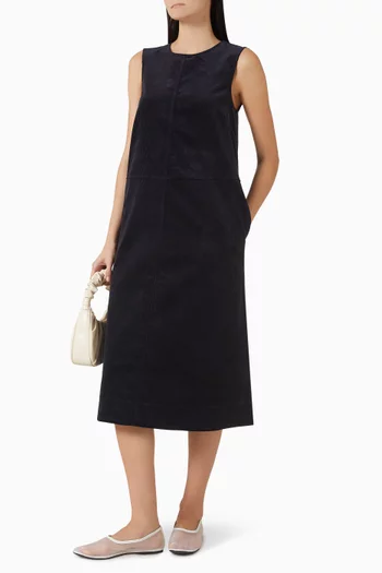 فستان متوسط الطول قطن مخملي مضلع بقصة على شكل حرف A‏