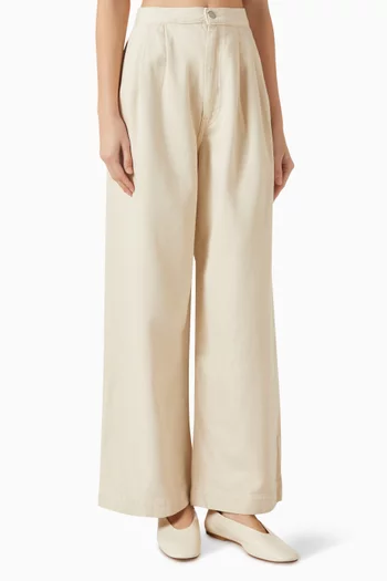 Pleated Wide-leg Pants in Denim