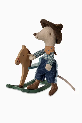 Little Brother Cowboy Mouse on Rocking Horse Toy
