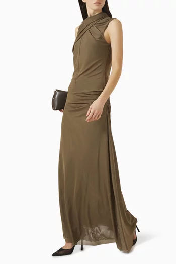 بلوزة بلا أكمام بياقة توربان ملفوفة قماش شبكي