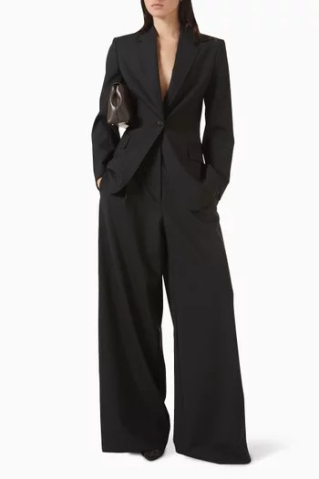 بنطال واسع الساقين بطيّات مزيج صوف