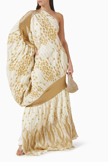 Floral-print One-shoulder Gown