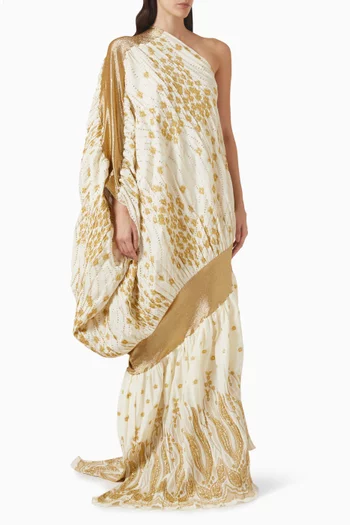 Floral-print One-shoulder Gown