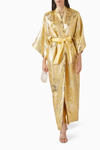 Belted Kimono Robe in Floral Jacquard