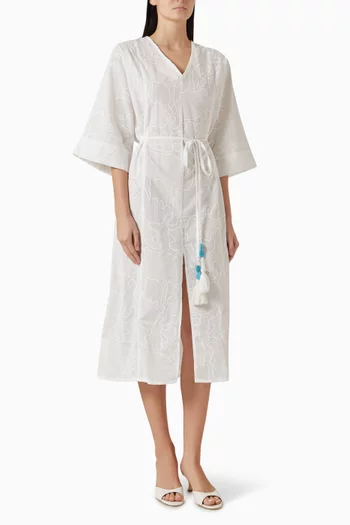 Embroidered Belted Dress