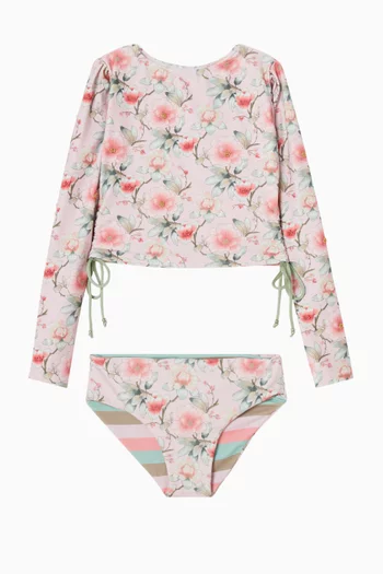Floral-print Rash Guard & Briefs Set