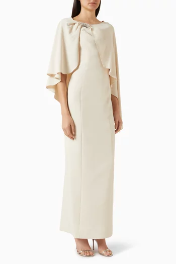 Embellished-bow Dress & Cape Set