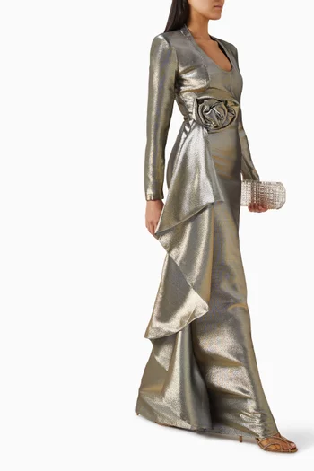 فستان هيستليكا طويل مزين بوردة بارزة