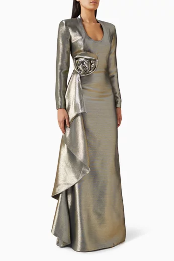 فستان هيستليكا طويل مزين بوردة بارزة