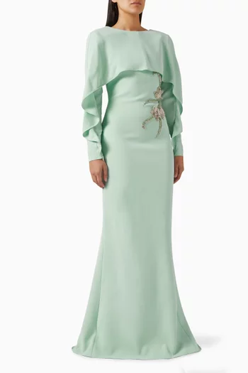 فستان كويني طويل مزين بتطريزات