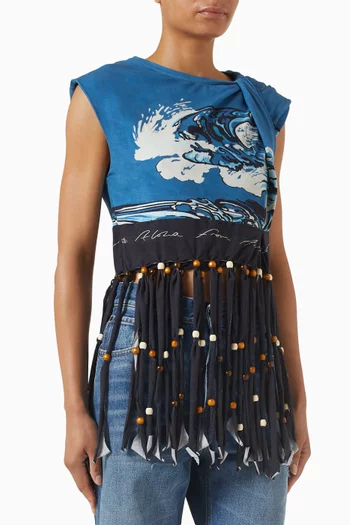 بلوزة بشرّابات مطرزة بالخرز جيرسيه قطني