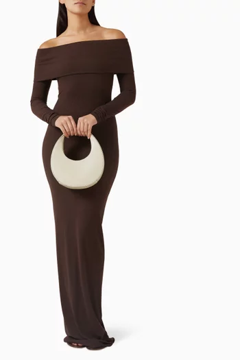 فستان طويل بأكتاف مكشوفة مزيج رايون