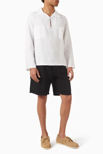 قميص بنمط جاكيت بصبغة معدنية كتان