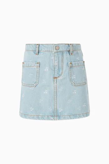 Cherry-print Mini Skirt in Denim