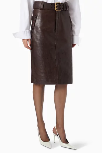 Belted Skirt in Creased Leather